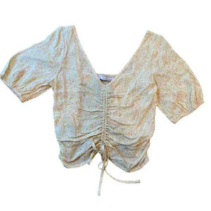 Sophie Rue Ruched Blouse Floral Smocked Peasant XS NWT